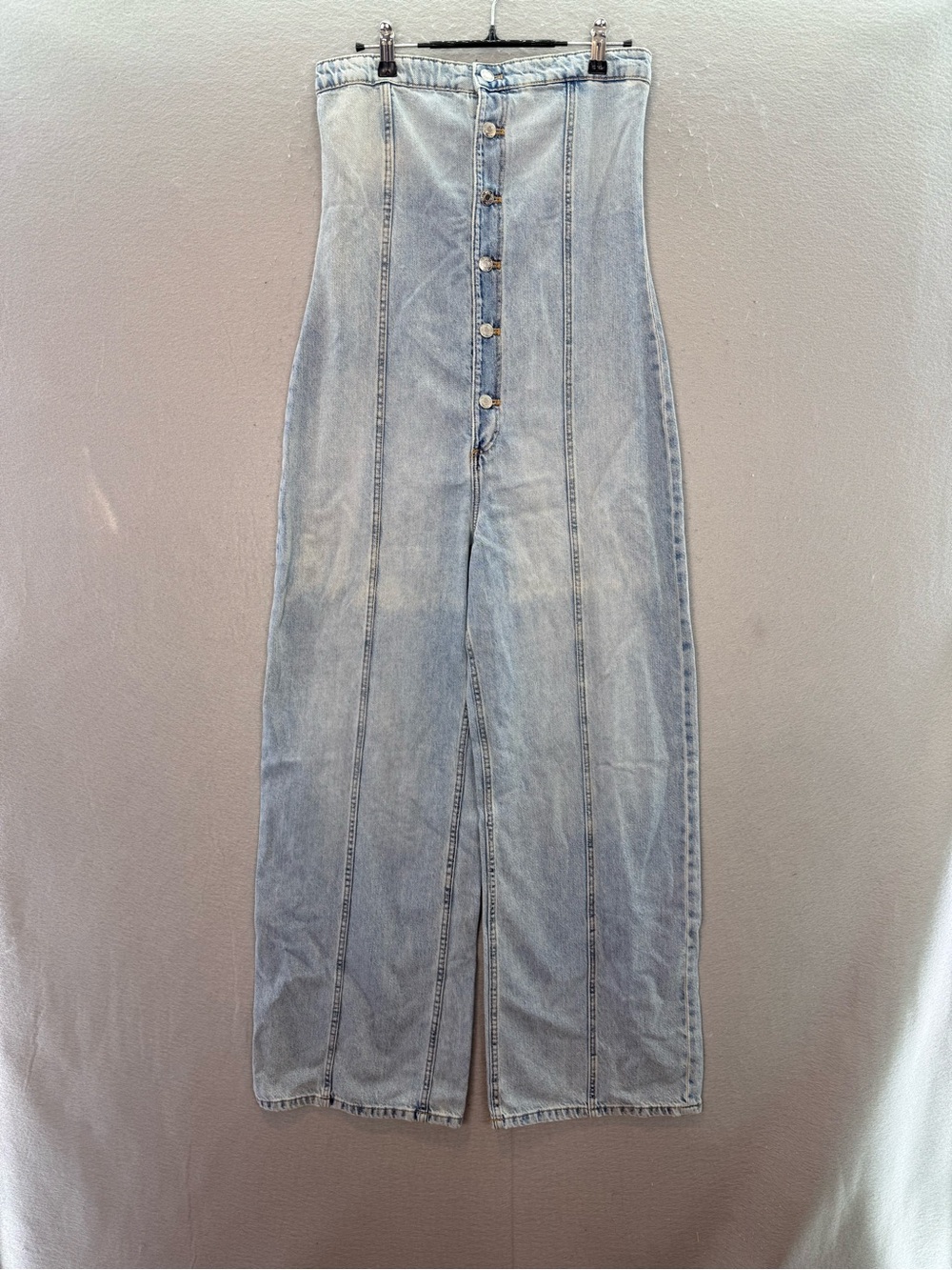 ZARA - women’s Denim strapless light wash blue jeans jumpsuit wide leg cotton M - Picture 5 of 11